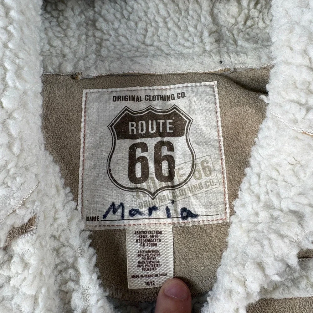 Route 66 Girls Tan Faux Suede Shearling Hooded Coat Jacket Size 10/12 4492